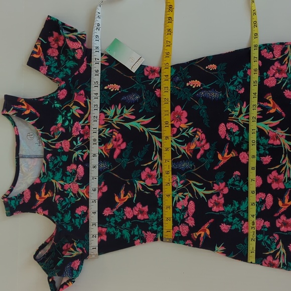 NWT Decree Floral Cold Shoulder Mini Summer Dress LARGE Navy Blue Pink Pattern - Picture 14 of 16